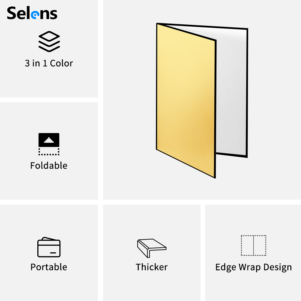 Selens Bìa Cứng Chụp Ảnh Phản Xạ Ánh Sáng 3 Trong 1 17X12 Inch, Bảng Khuếch Tán Ánh Sáng Có Thể Gập Lại Trong Studio Để Chụp Ảnh Sản Phẩm Tĩnh Vật Và Thực Phẩm-Màu Đen, Trắng Và Vàng Kim