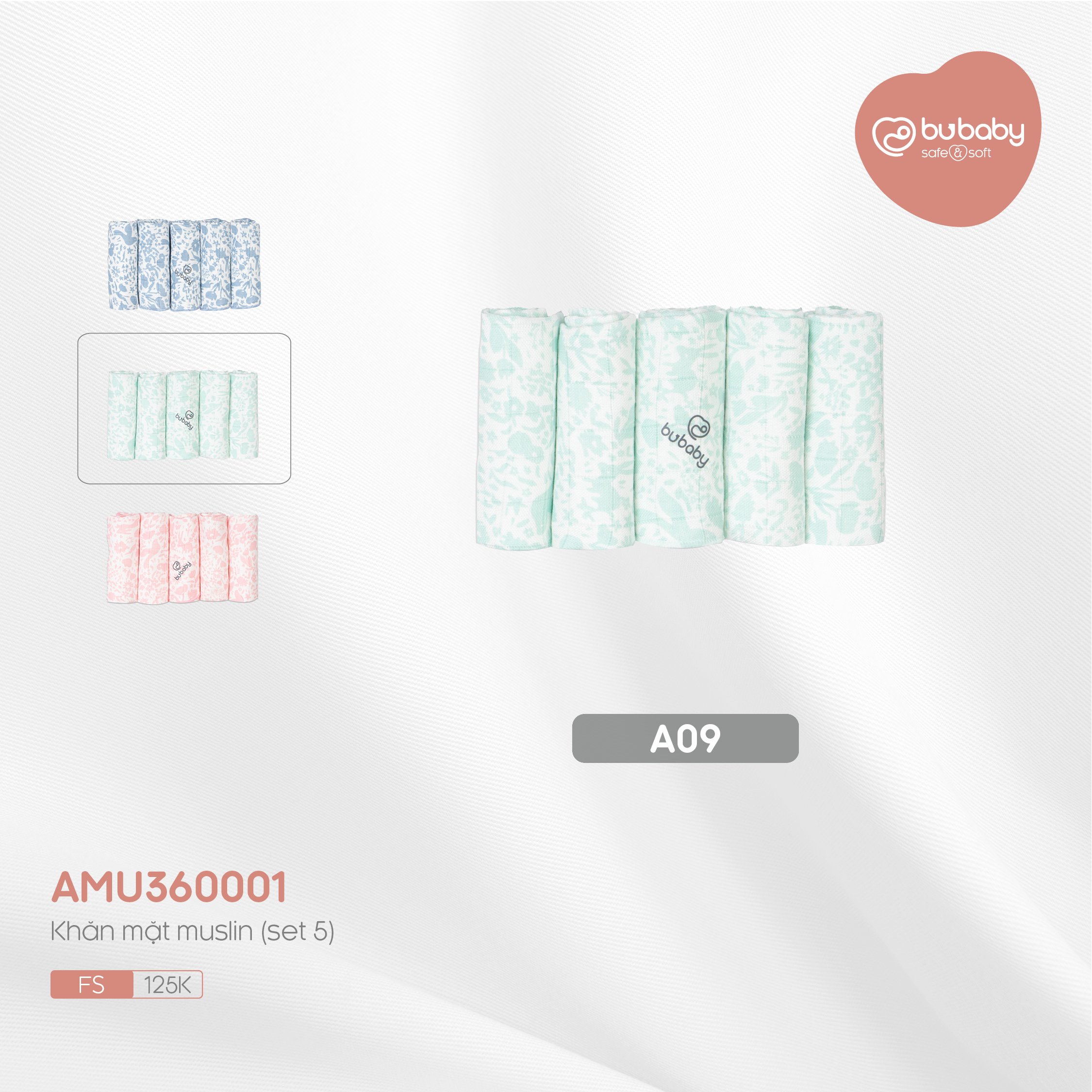 Set 5 khăn mặt Muslin trẻ em Bu