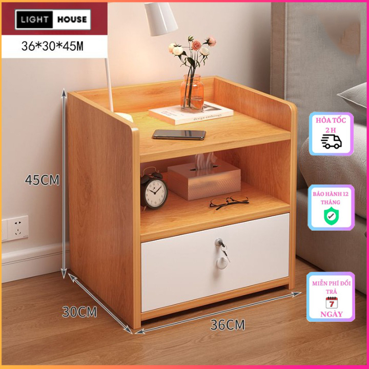 Tặng Tua Vít - Tủ Đề Đầu Giường - Tab Đầu Giường Gỗ MDF Cao Cấp Màu Gỗ Có Khóa An Toàn Lắp Ráp Dễ Dàng
