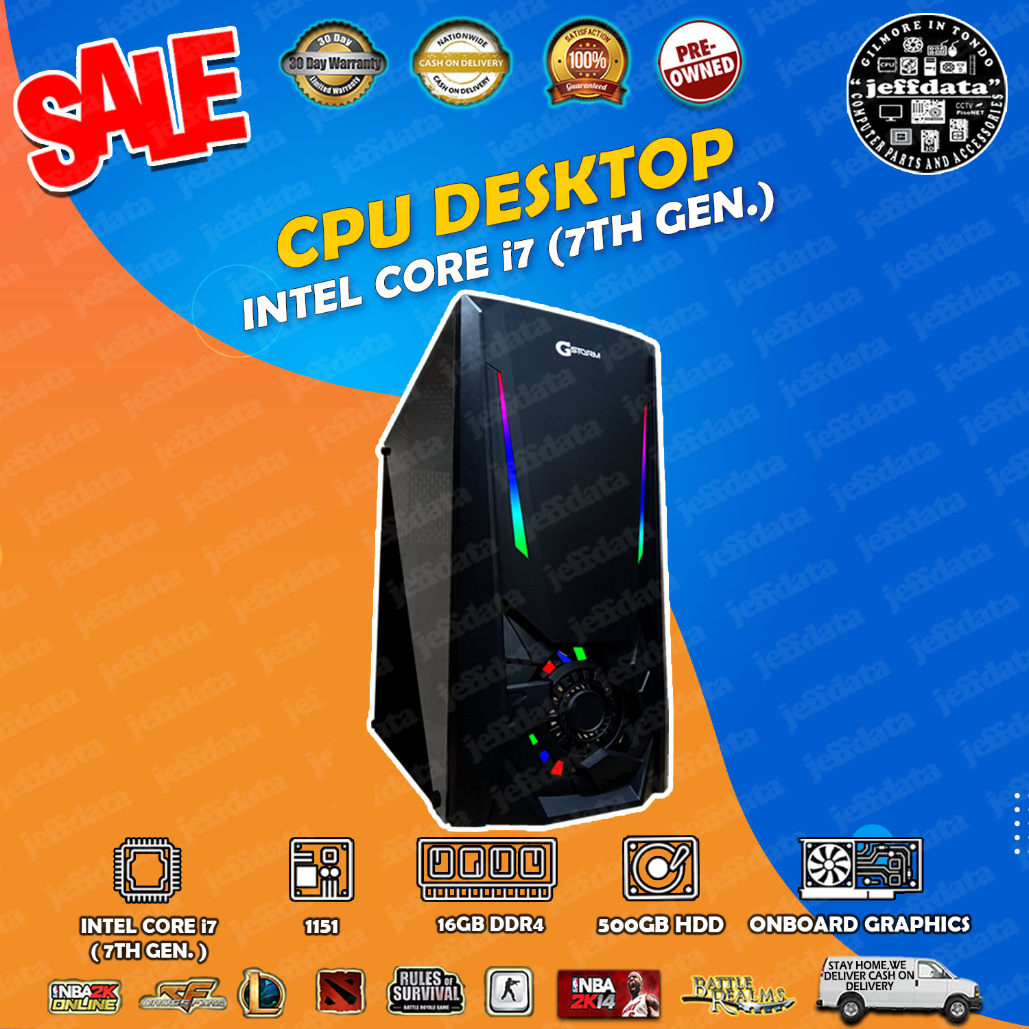 Cpu i7 7th gen 16gb ddr4 500gb hdd onboard graphics Black case with 1