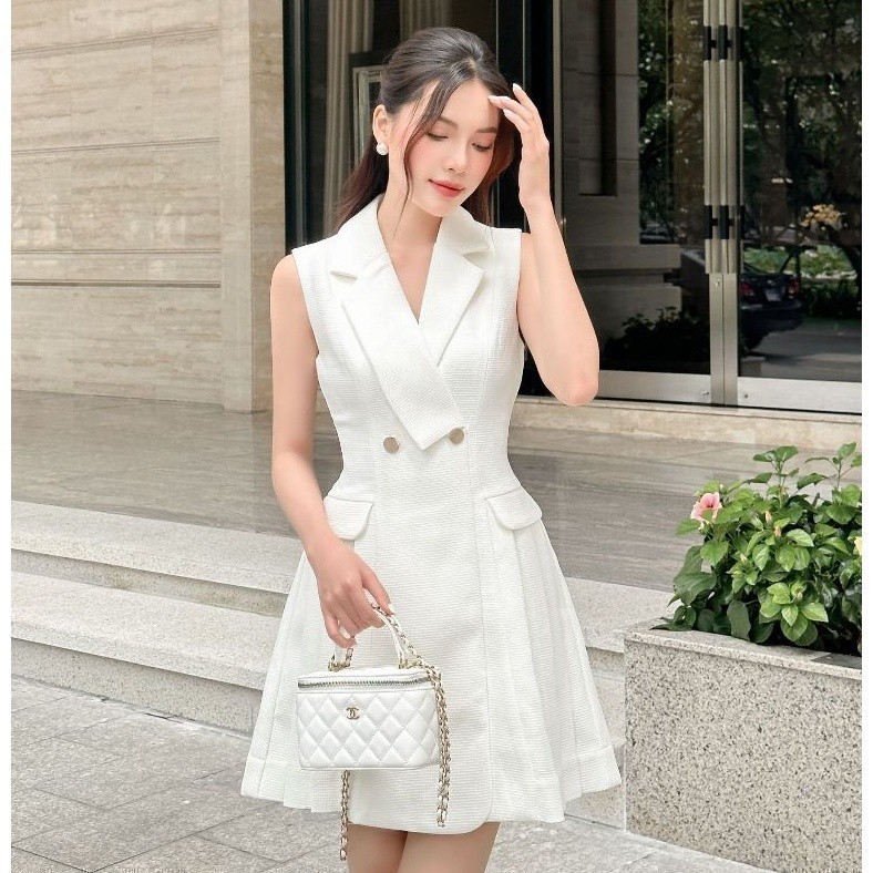 JOVEN Đầm Eleanor Cổ Vest Chiết Eo Trẻ Trung Thanh Lịch