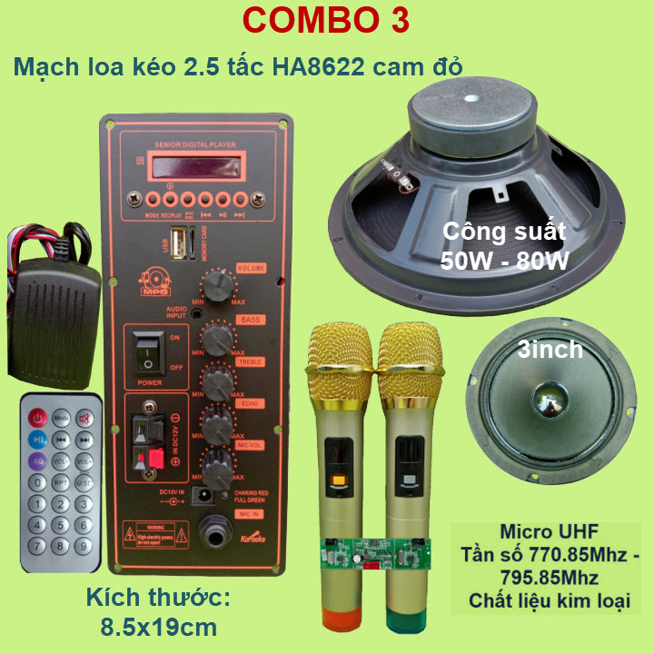 Mạch loa kéo 2.5 tấc đơn HA8622 cam đỏ