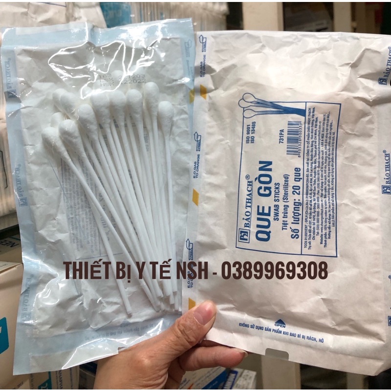 ️ Que gòn Bông gòn Bảo thạch, Que xét nghiệm thí nghiẹm Bảo Thạch, que bông gòn đầu to tiệt trùng Bảo Thạch