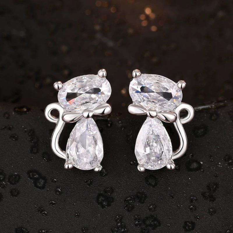 Cat Ear Studs Women's Exquisite Versatile Bow Knot Style Shining Jewelry