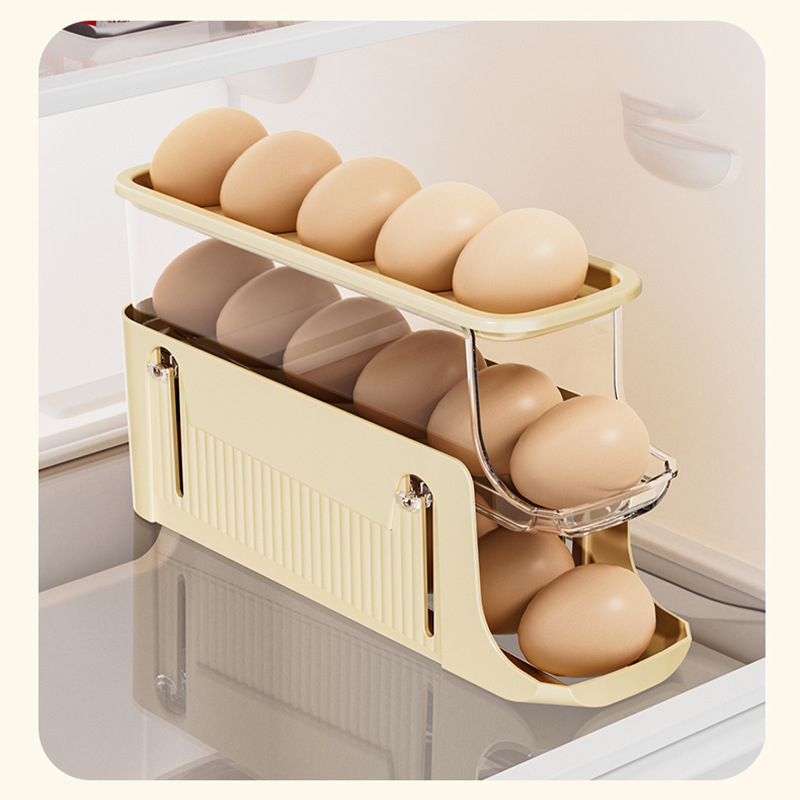 NFA New three-layer folding egg box refrigerator door storage box kitchen countertop slide type rolling egg storage box