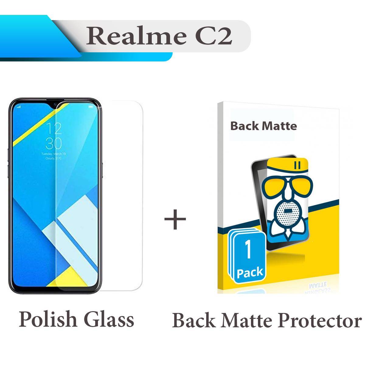Real me C2 Tempered Glass Screen Protector + Back Matte Protector Soft Film Protection For Real-me C2