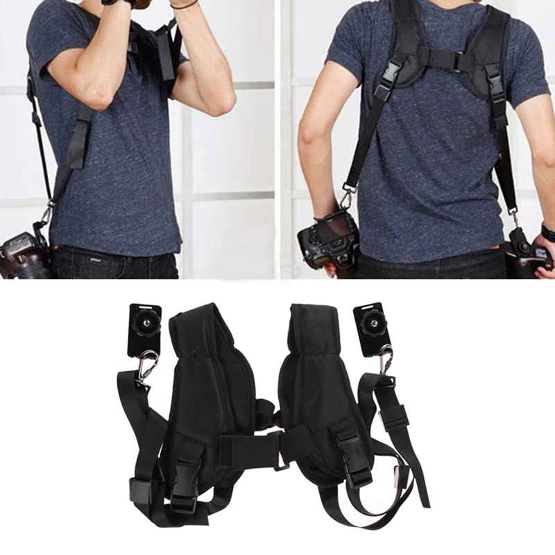 Black Double Dual Camera Shoulder Strap Quick Rapid Sling Camera Belt Adjustment For Canon For 2 Cameras Digital DSLR Strap New