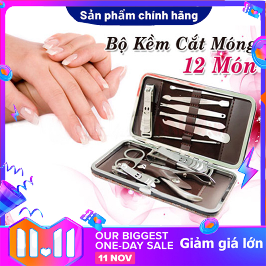 Bộ kìm da 12 món inox cao cấp - kềm móng chân - phụ kiện làm móng cao cấp - bộ cắt bộ bấm móng tay 12 món tiện dụng shop bbq1