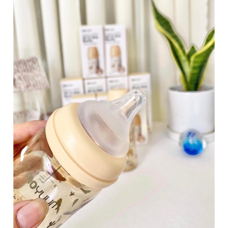 Bình sữa moyuum cloud, mẫu mới limited 2021 họa tiết xanh lá, moyuum mây 170ml/270ml