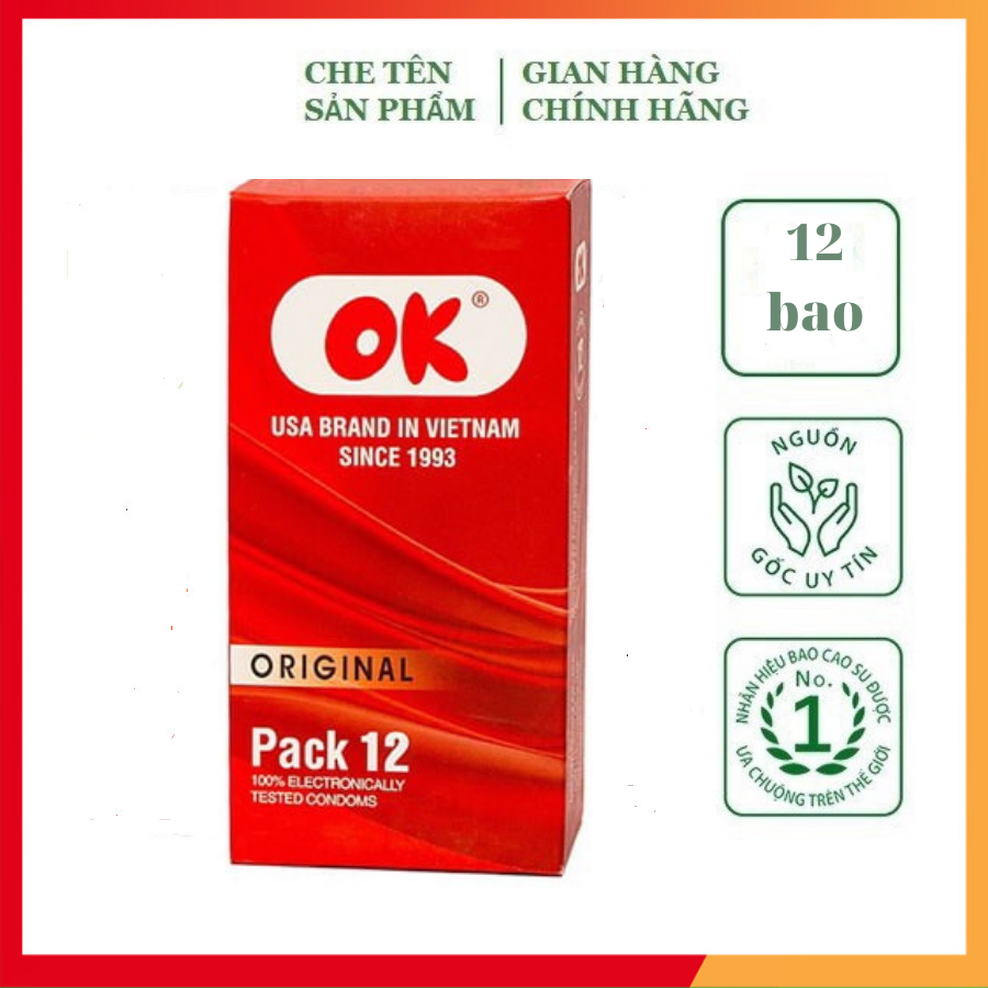 Bao cao su OK ORIGINAL hàng việt nam chất lượng cao, bao cao su trơn mỏng, hộp 12 bcs