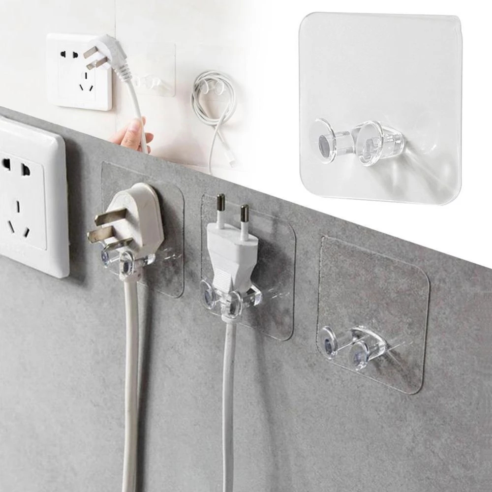 5pcs Clear Strong Plug Hooks Adhesive, Multi Purpose Transparent Plastic Pasting Hook, Use for Kitchen,Bathroom,Office