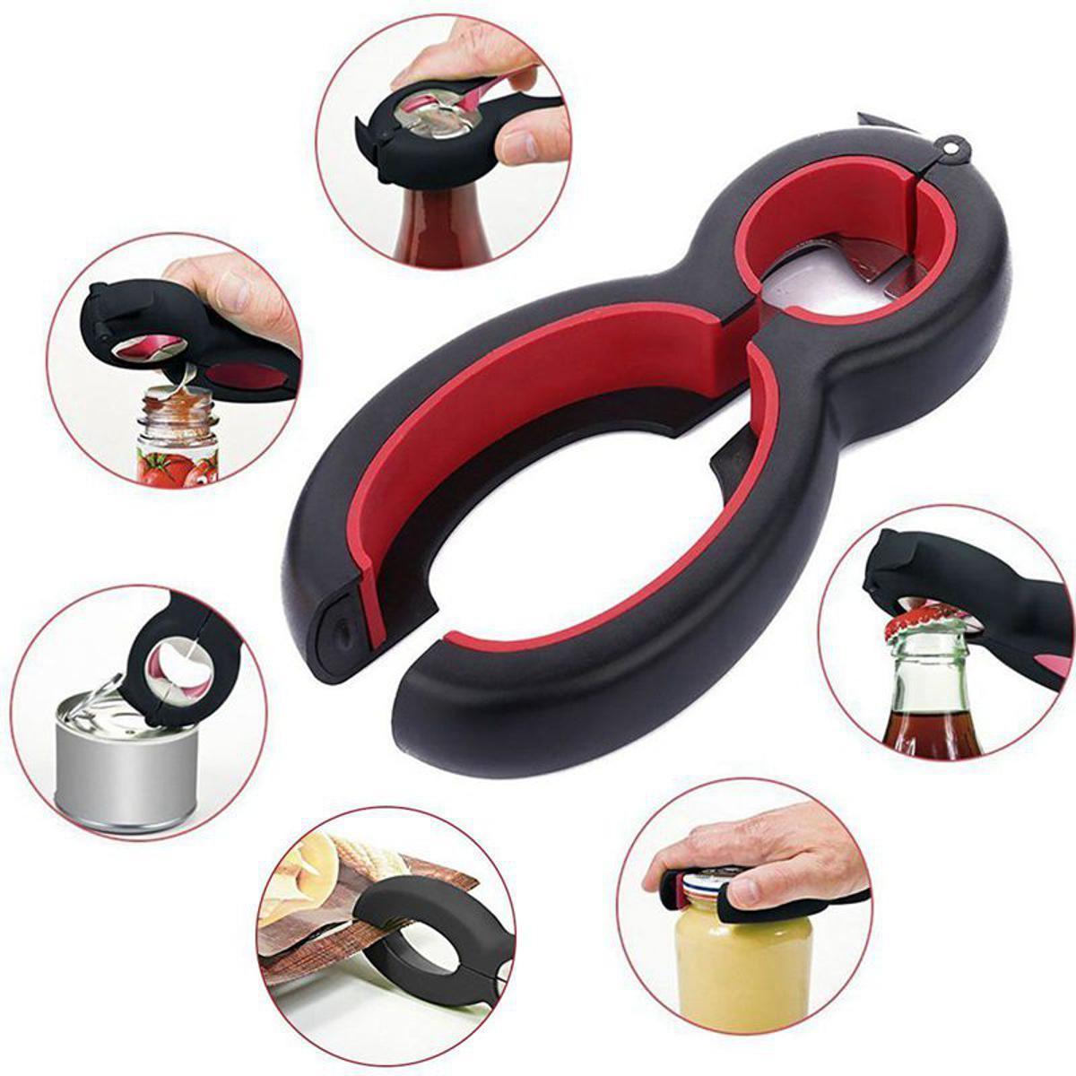 Stainless Steel Manual Opener 6 in 1 lid jar opener, screw cap jar bottle opener, manual non slip, 6-in-1 multifunctional bottle opener. 