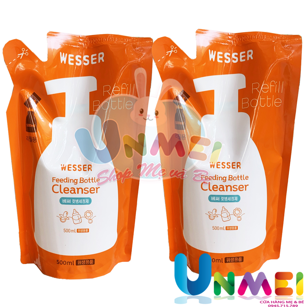 Combo 2 gói nước rửa bình sữa wesser - an toàn khi sử dụng rửa bình, núm ty, đồ ăn dặm cho bé