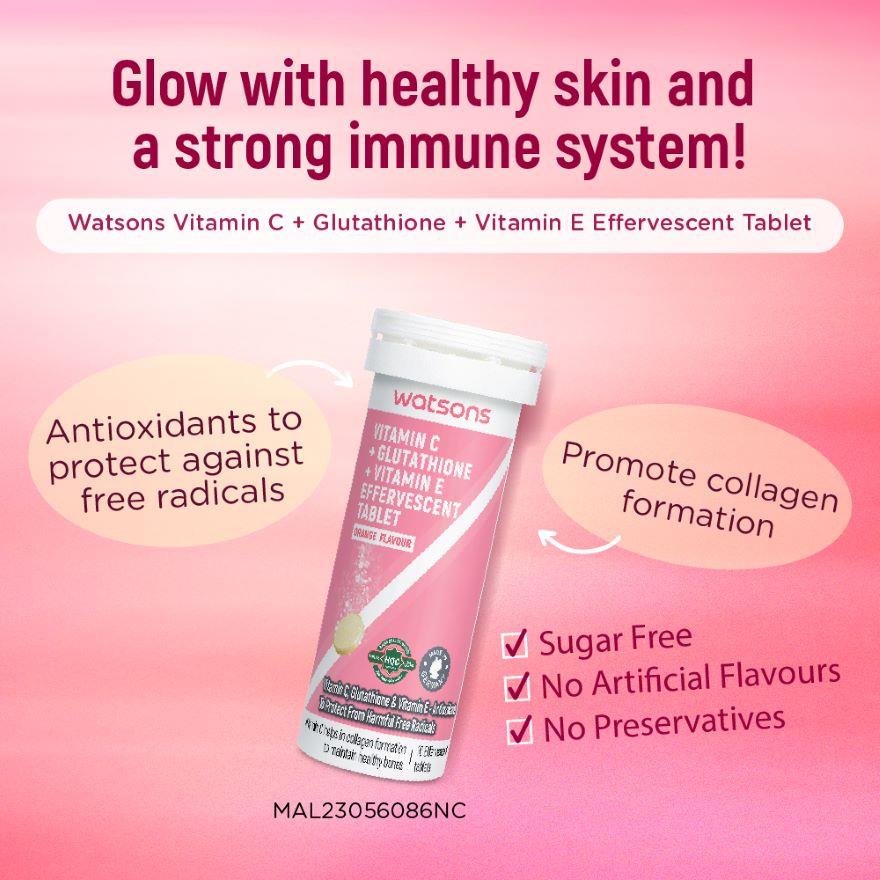 glutathione with collagen watsons WATSONS Vitamin C + Vitamin E + Glutathione Effervescent Tablets 10s -  Lazada