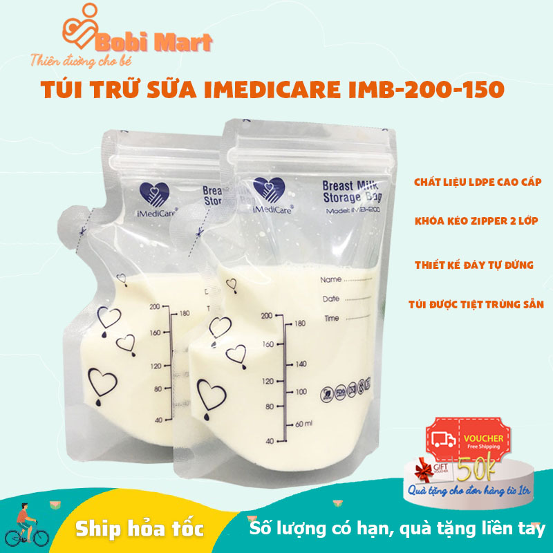 Túi trữ sữa, đựng sữa iMediCare iMB-200 chất liêu nhựa LDPE an toàn thumbnail