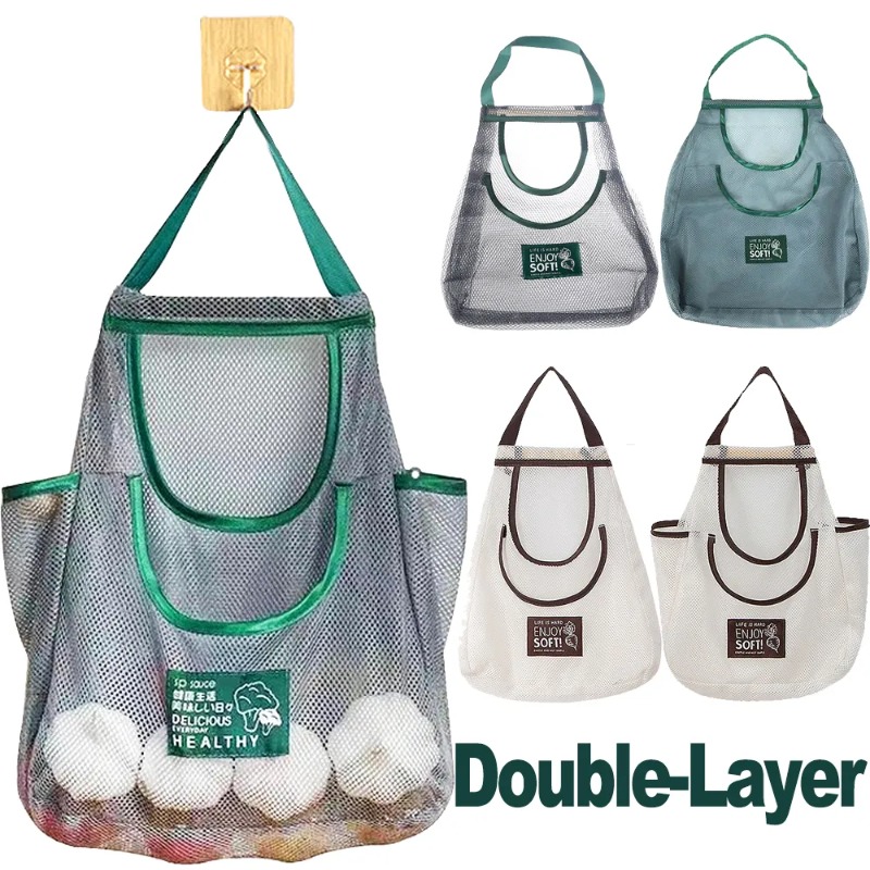 Multi-purpose Kitchen Hanging Storage Bags Breathable Mesh Bag Vegetable Fruit Holder Kitchen Accessories