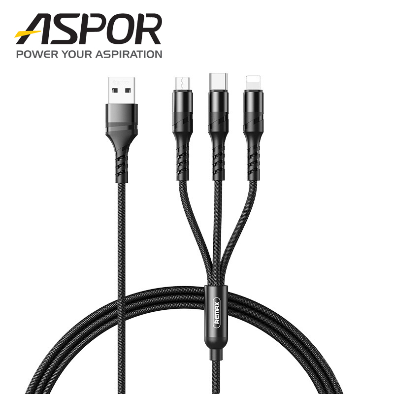 ASPOR%203%20in%201%20Charger%20Cable%20Kevlar%20Nylon%20Braided%203A%20Micro%20USB%20/%20Type%20C%20/%20Lightning%20Fast%20Charging%20Cable%20-%20Image%202
