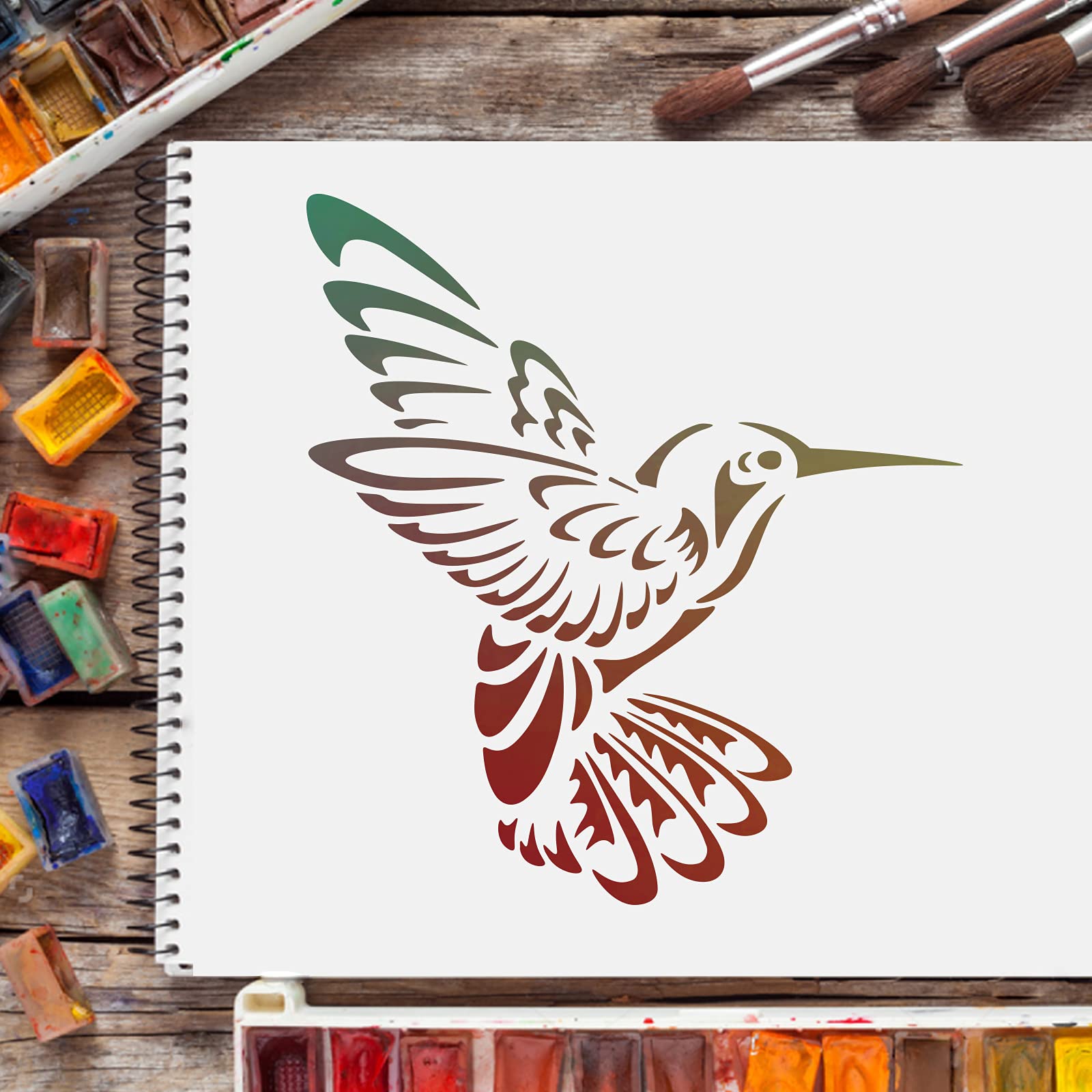 Hummingbird Stencil Template – 11.8x11.8 Inch Reusable Square Plastic ...