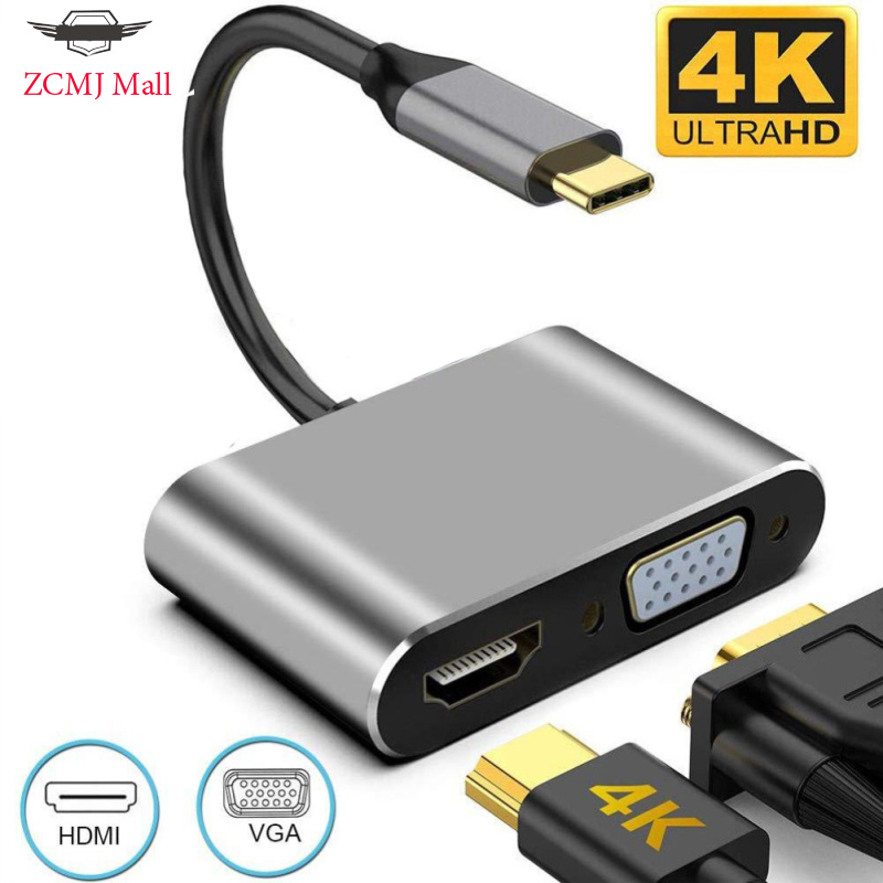 ZCMJ USB Type-C To HD Multimedia Interface VGA Adapter 4K 1080P Output Type