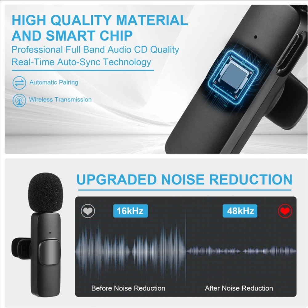 🎙️COD+original+Ready Stock 🎙️K9 Wireless Microphone mic 2.4GHz for iPhone & Type-C with Clip Professional Mic Live Broadcast Mobile