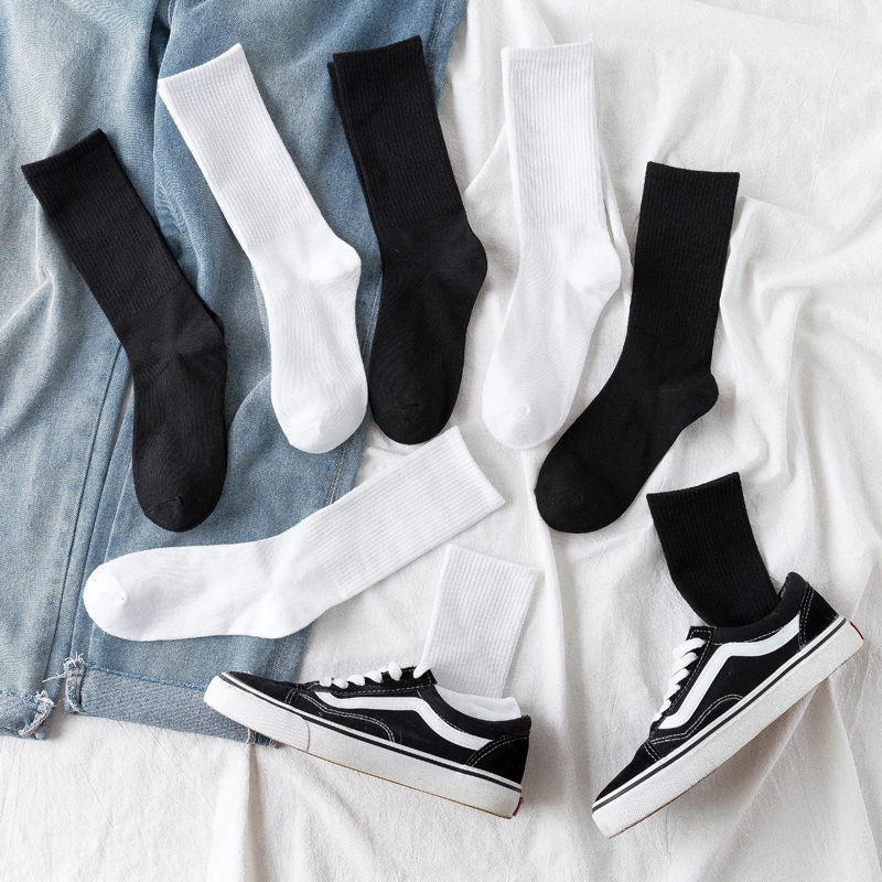 Tất cổ cao nữ, vớ cổ cao Unisex màu sắc trắng đen basic