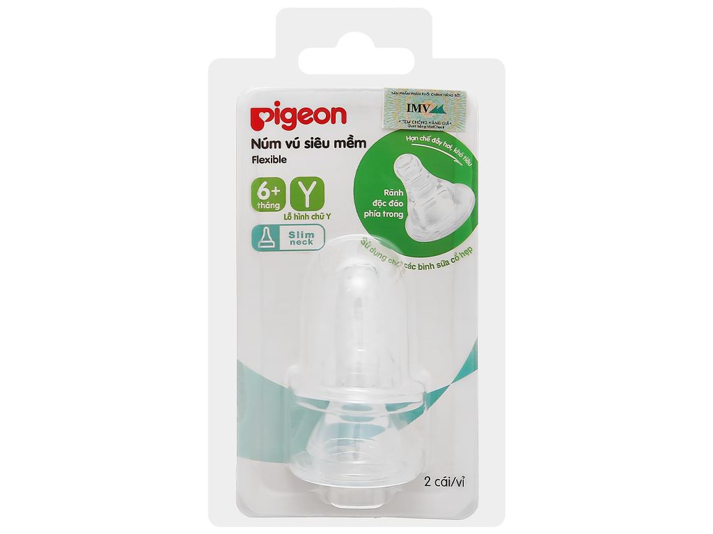 Núm ty thay thế bình sữa Pigeon silicone siêu mềm cổ hẹp size Y - 2 cái/vỹ - num ti binh sua num vu thay binh sua co thuong