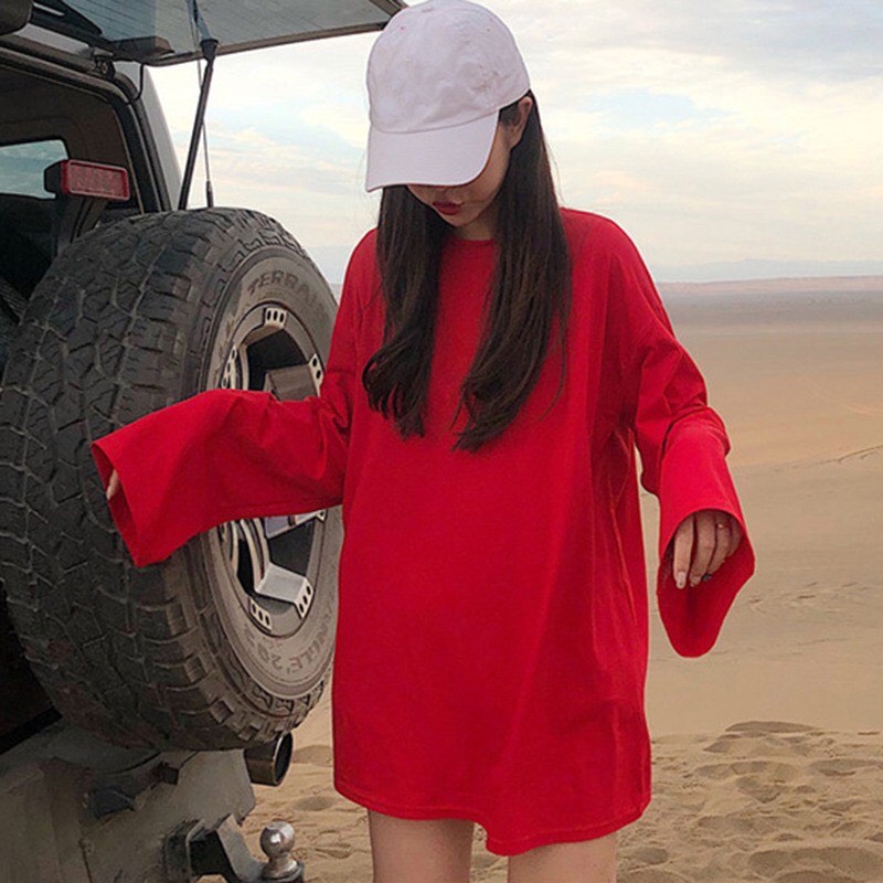 Áo Thun Nữ Basic Trơn Tay Dài Over