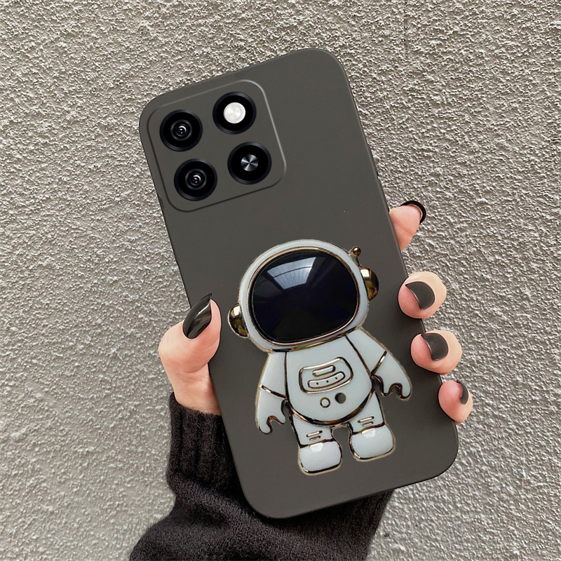 Cartoon Astronaut Stand Phone Case for ZTE Blade A35 A55 Smooth Dustproof Soft TPU Back Cover Design. 