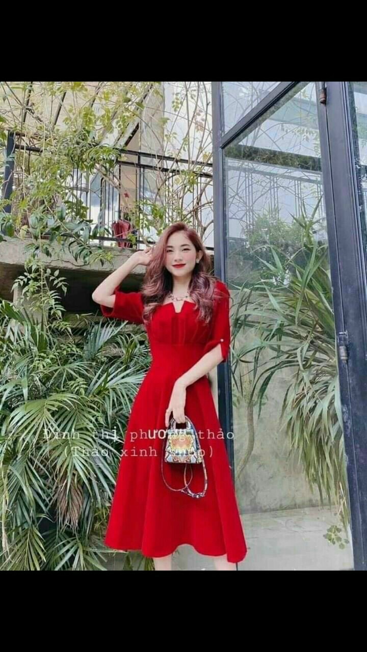 Đầm xếp ly ngực tay lỡ tay ngắn phong cách hàn quốc