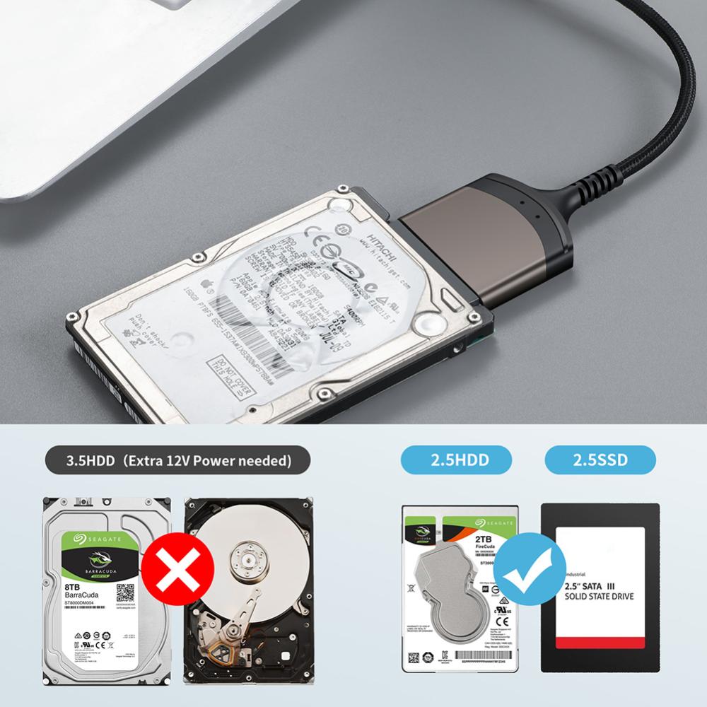 USB 3.0/Type C To SATA Adapter Computer Connector Aluminum Shell External Converter Support Windows/MacOS/Chrome OS/Linux 1 Gbps for 2.5 Inch SSD HDD