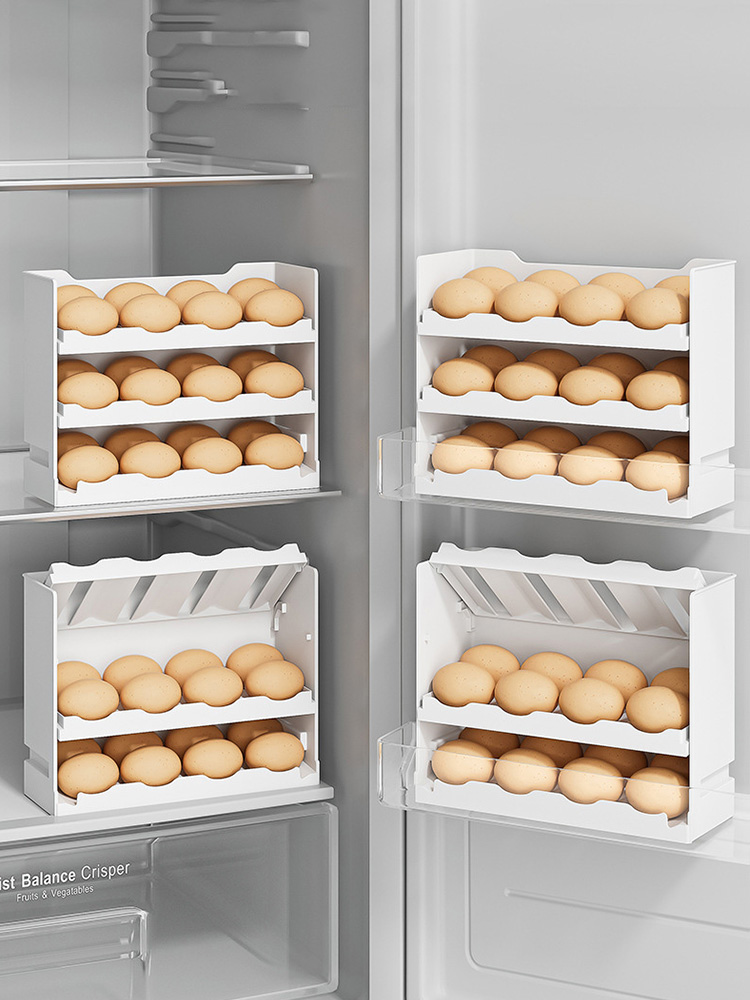 XMDS Egg storage box Refrigerator side door storage rack reversible Kitchen shelf Egg tray crisper Save space Egg tray