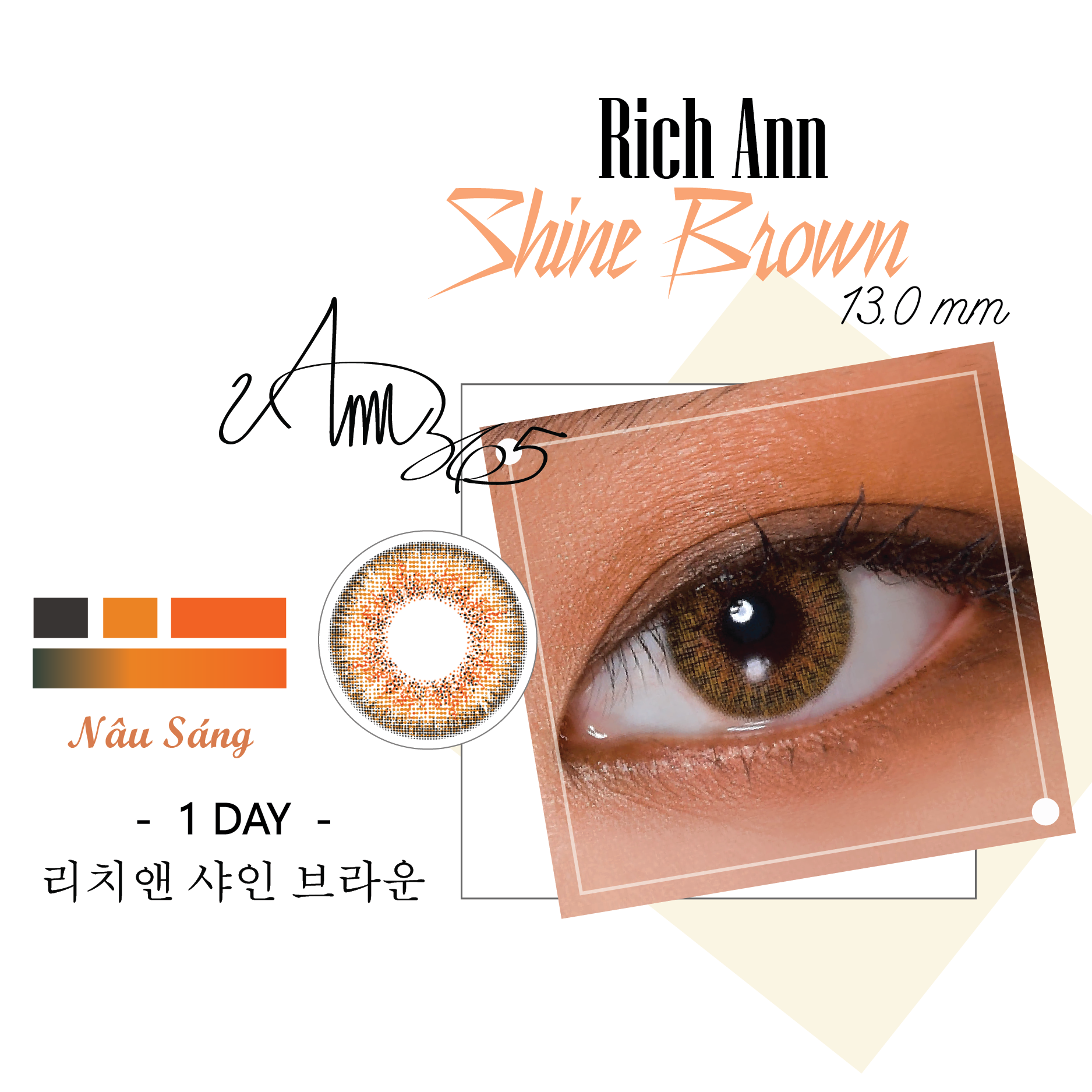 [𝟭 𝗖𝗛𝗜𝗘̂́𝗖] Kính Áp Tròng 0-8 độ Đeo 24h ANN365 Hàn Quốc Màu Nâu Sáng Shine Brown