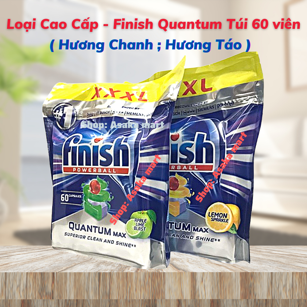 Viên rửa bát Finish Quantum Max Túi 60 viên -  Hương chanh Hương Táo
