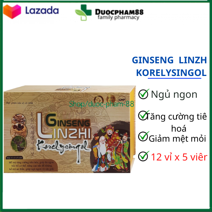 Ginseng linzhi korelysingol hỗ trợ bồi bổ cơ thể, giúp tăng cường sức khoẻ hỗ trợ giảm mêt mỏi , suy nhược- 12 vỉ x 5 viên