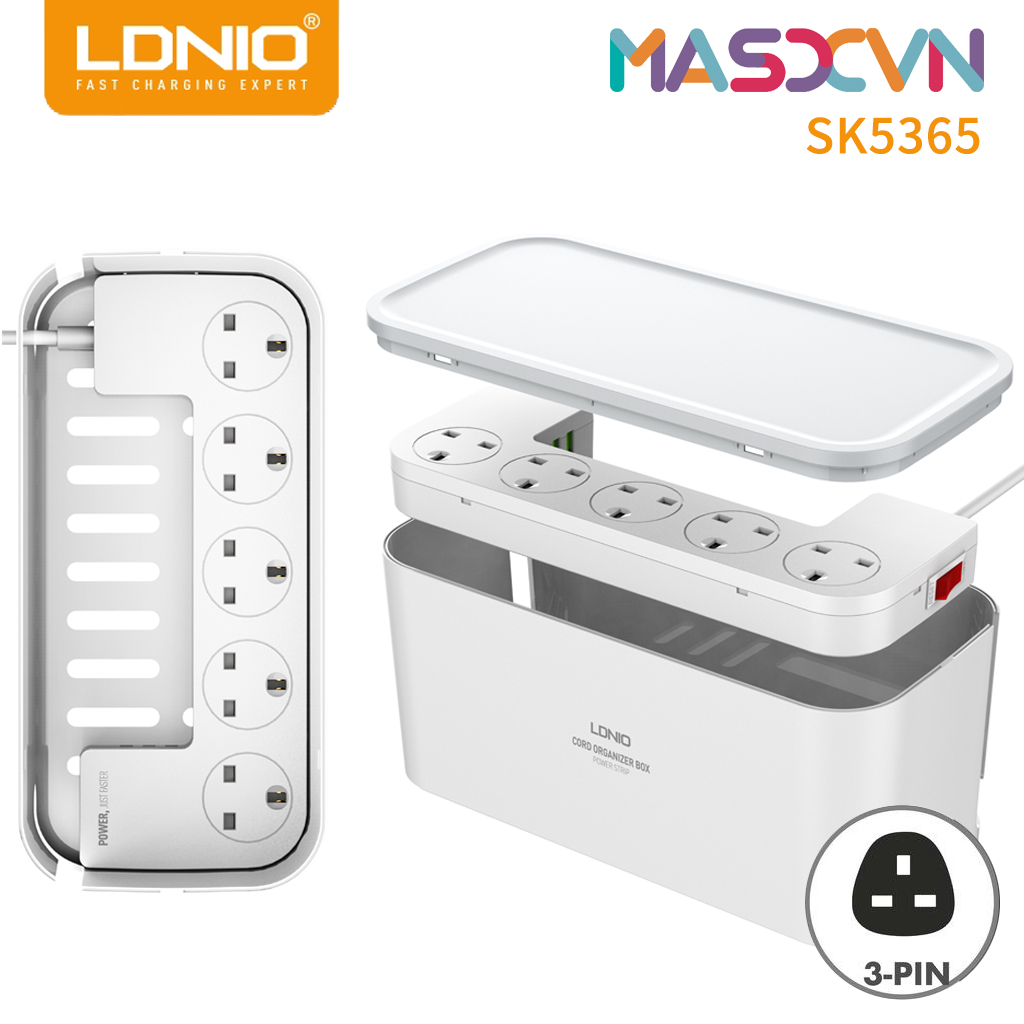 LDNIO SK5365 Management Power Strip Box 5 UK Socket with 3 USB Output 3