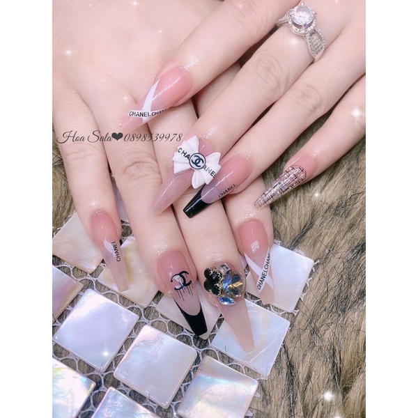 Charm Nơ Thương Hiệu Chanel Trắng Đen Đính Móng NZ19