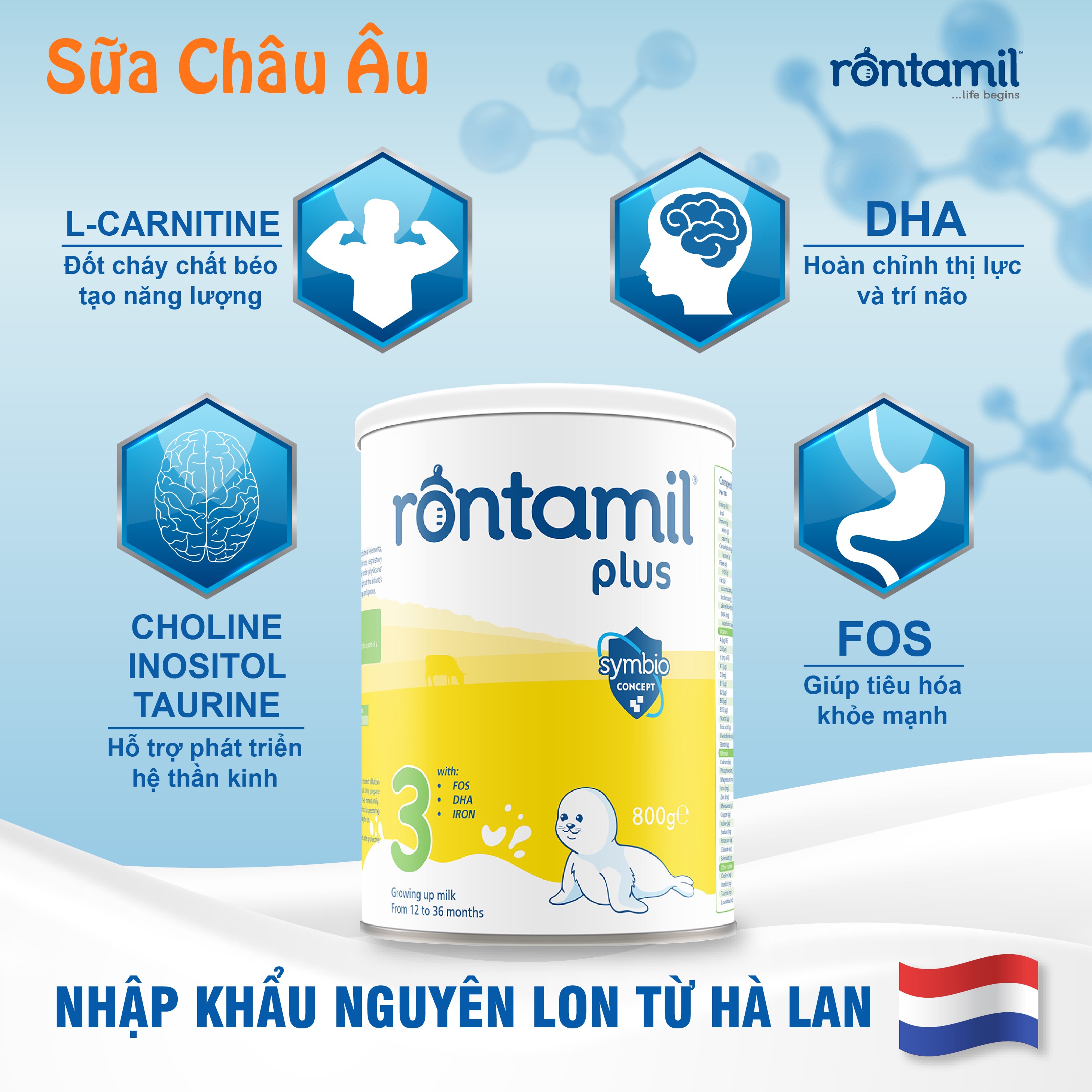 Sữa bột sinh học Rontamil Plus số 3 nhập khẩu Hà Lan 800g