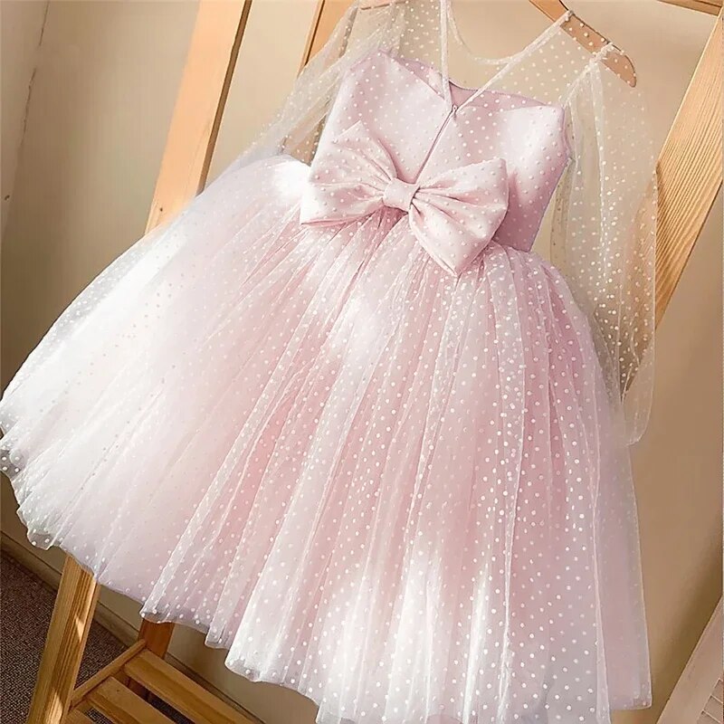 Wedding Party Dresses for Kids Polka Dot Birthday Tulle Tutu Gowns Long  Sleeve Children Princess Dress for 4-10 Yrs Prom Dress | Daraz.lk