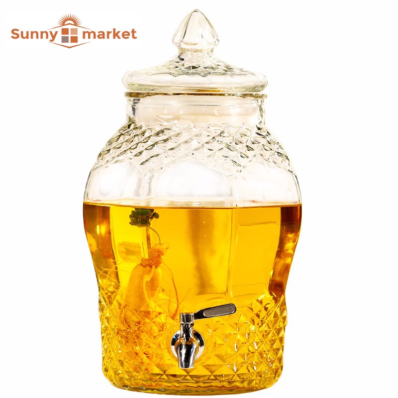 Bình thủy tinh kim cương 8833 dung tích 14 lít có van, bình ngâm sâm