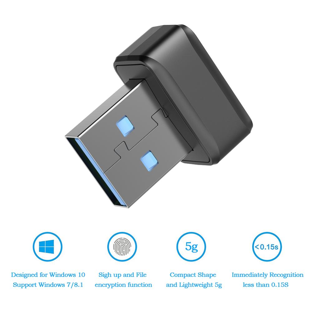 USB Fingerprint Key Reader FIDO U2F Biometric Mini Security Key Dongle Windows Hello Speedy Matching Security Key for PC