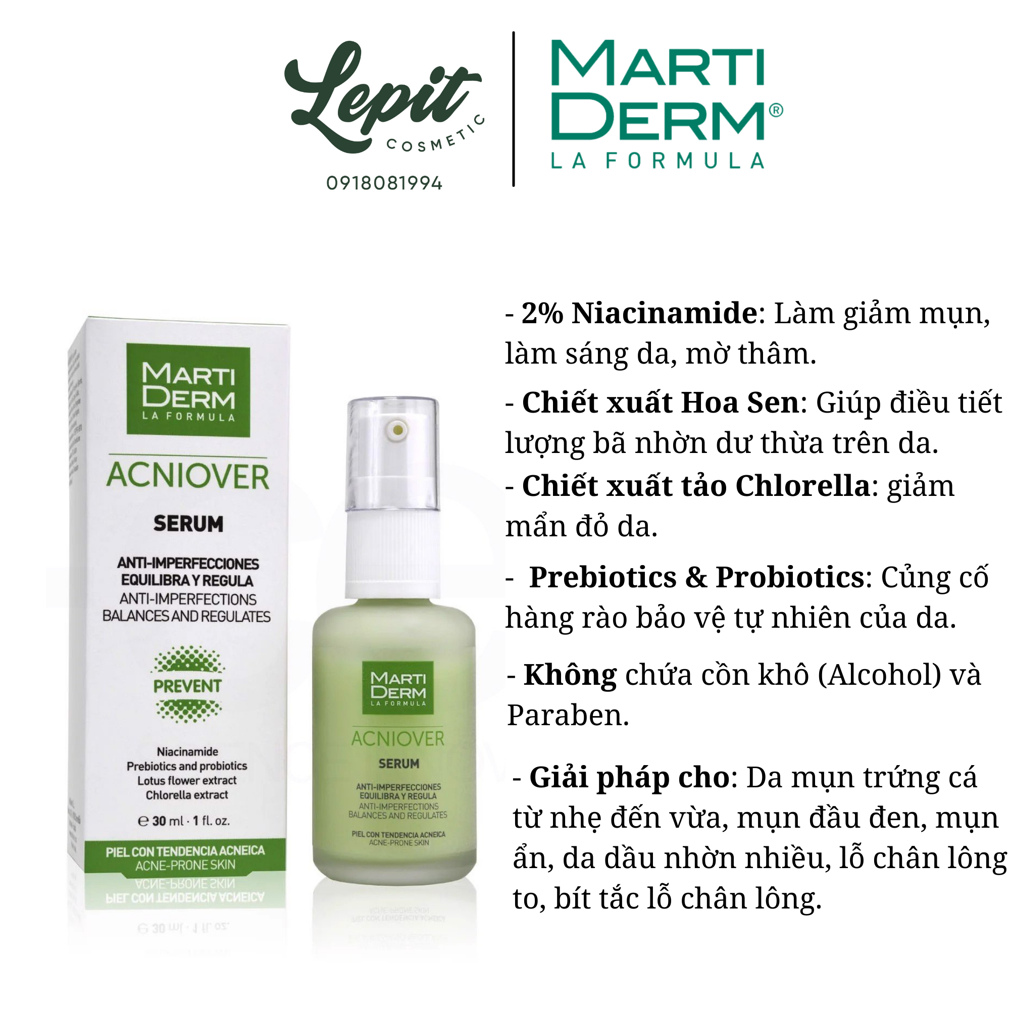 Tinh Chất Giảm Mụn Và Kiểm Soát Nhờn MartiDerm Acniover Serum 30ml