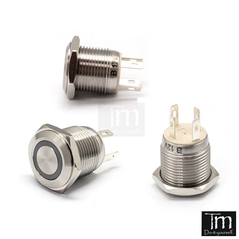Nút Nhấn Có Đèn Kim Loại Chống Nước 16mm (Nhấn nhả + nhấn giữ)