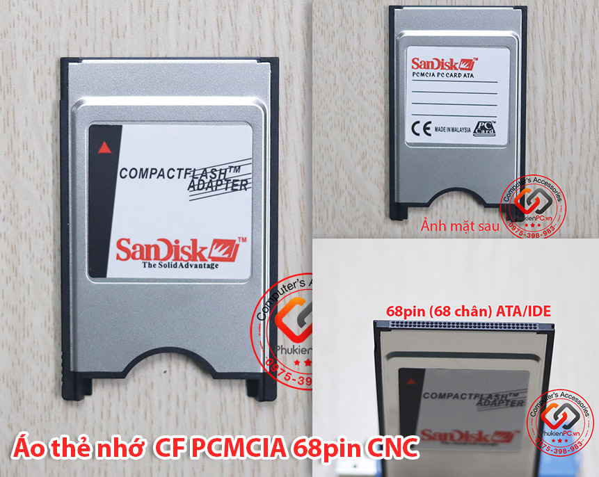 Áo thẻ, vỏ thẻ CF sang PCMCIA 68pin ATA cho máy CNC (đầu đọc thẻ CF cho máy CNC)