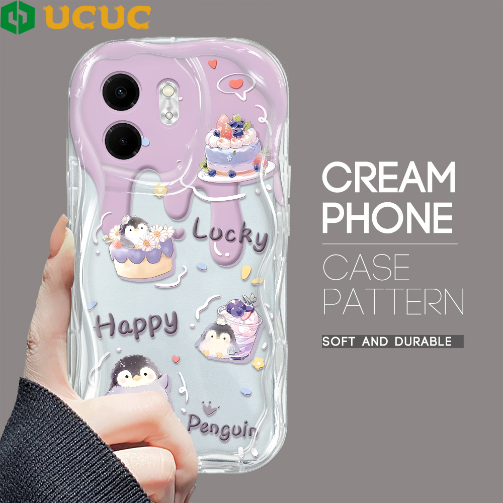 UCUC for Infinix Smart 9 Hot 50i Back Cover Cute Penguin Cream Texture Wavy Edge Soft Silicone Phone Case. 