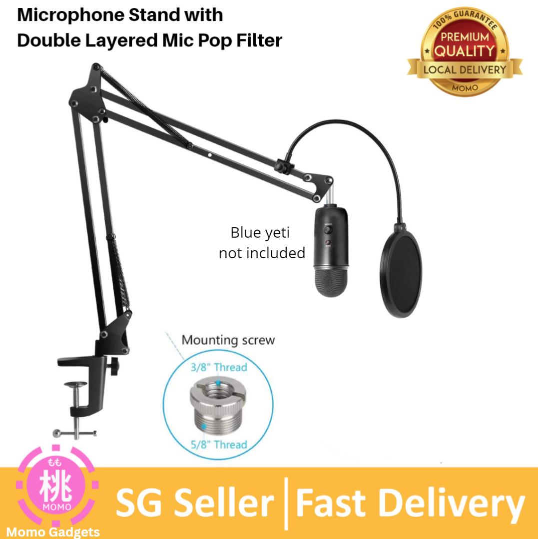 Heavy Duty Microphone Stand (Dual layered Windscreen Pop filter option