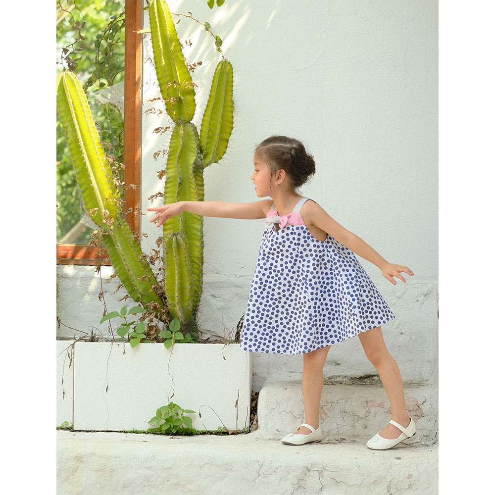 Cutieland - Đầm cotton chấm bi xanh