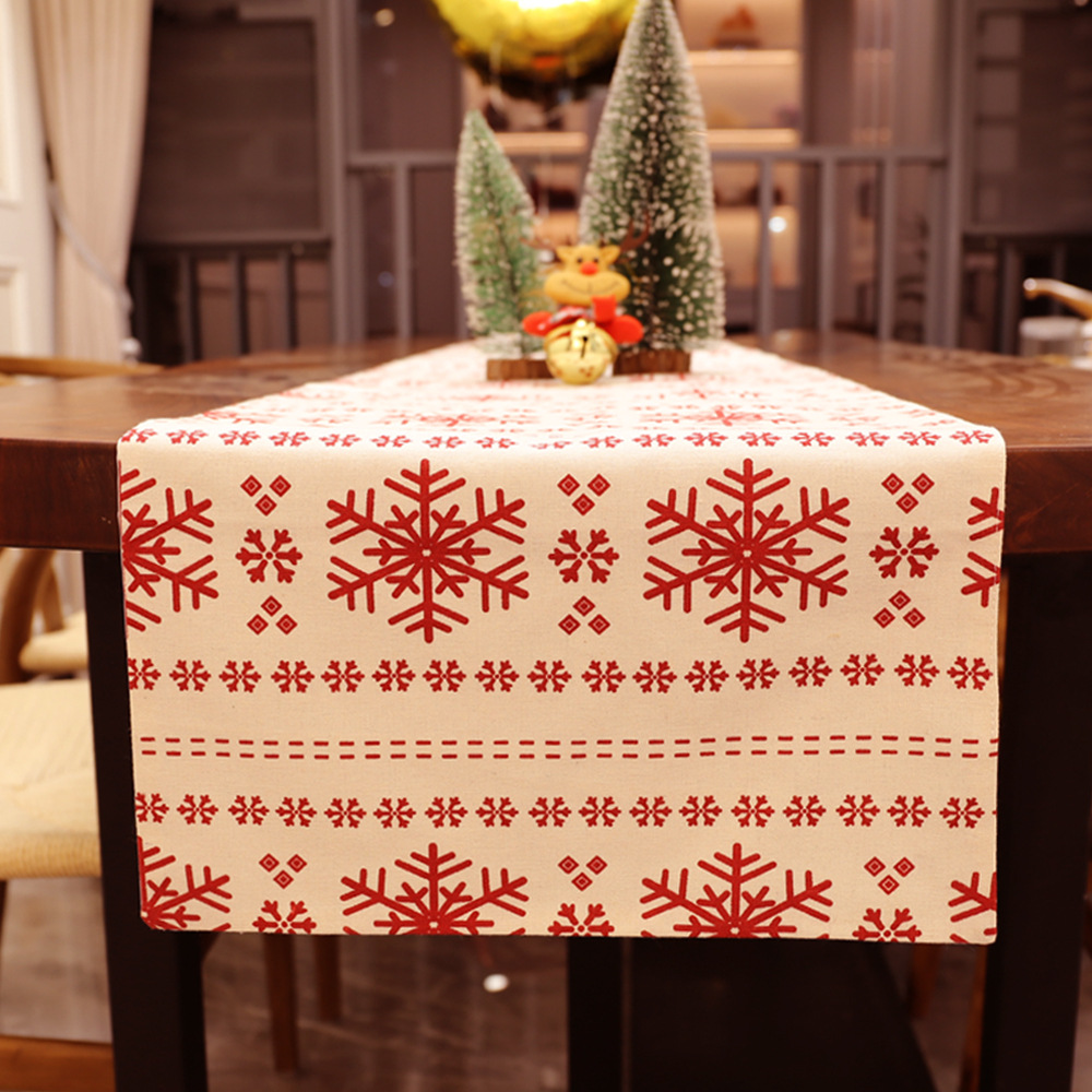 Christmas Snowflake Print Table Runner Christmas Party Dining Table Decoration Tablecloth