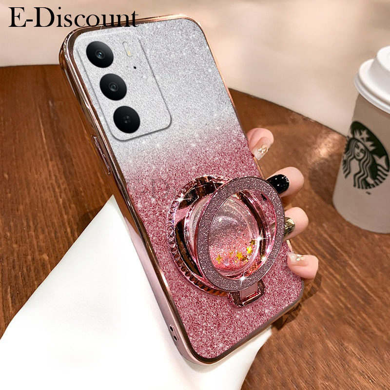 New Phone case Realme C75 C67 C65 Back cover with Liquid Glitter Quicksand hourglass Stand Holder Luxury Shiny Gradient Plating Girls Slim For Realme C75 C67 C65 case.