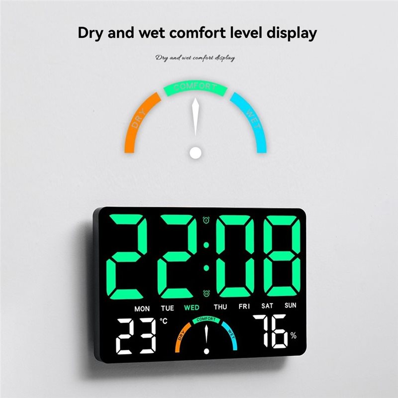 Digital Wall Clock Featuring Large LED Display for Bedroom, Classroom, Shows Date Temperature& Humidity,Modern Design.