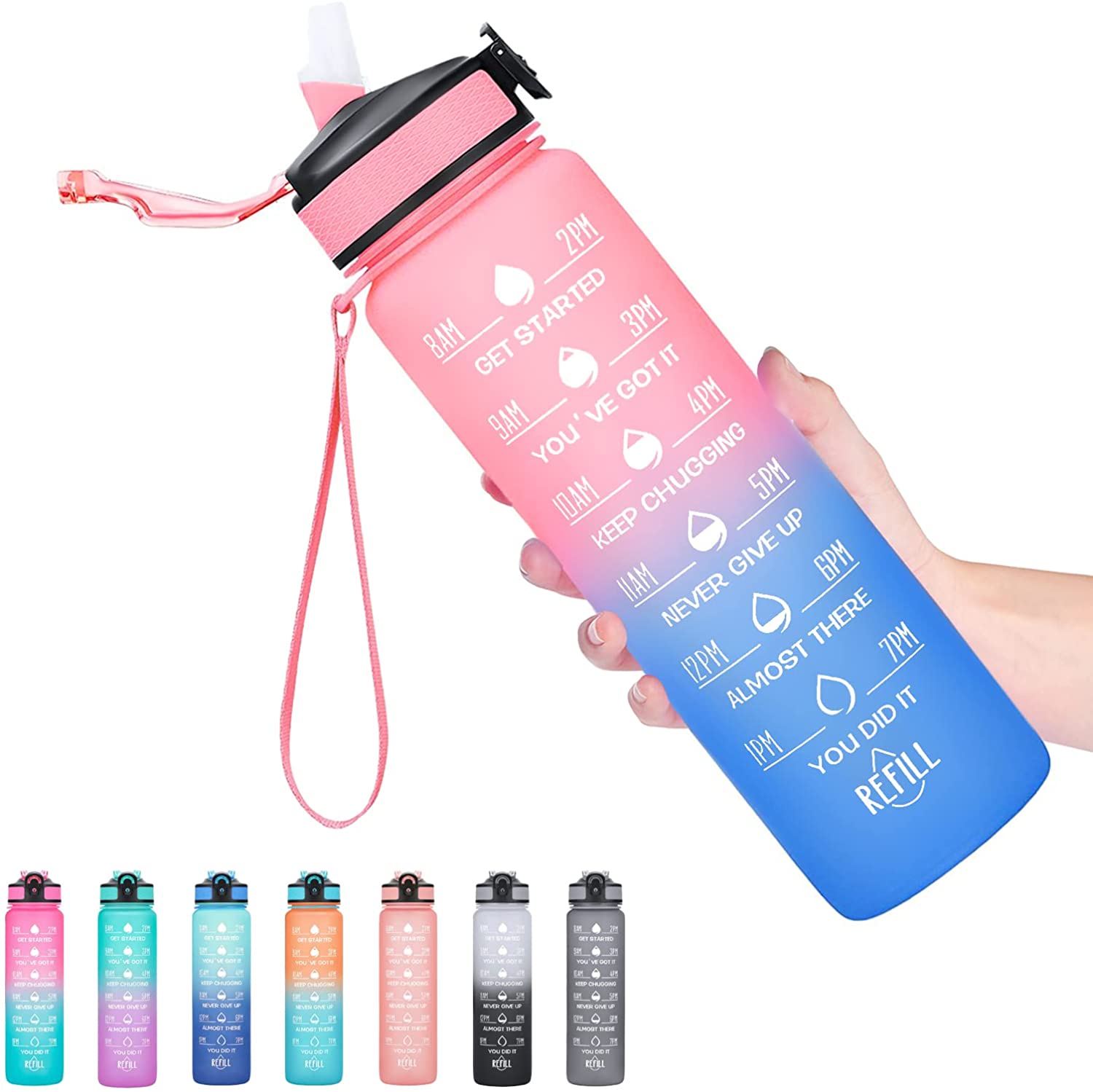 32oz Water Bottles with Times to Drink Motivational Water Bottles ...